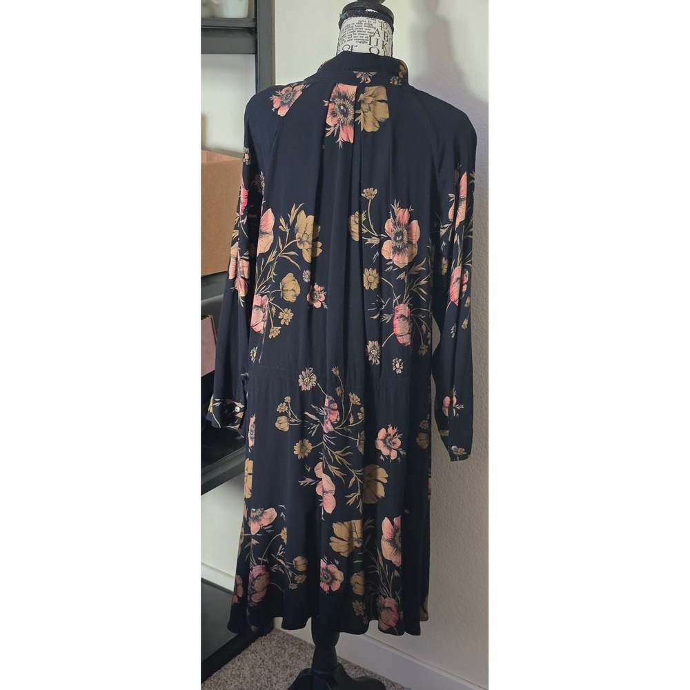 Free People Dress Womens Medium Black Floral Boho Drawstring Ruffle Hem Fall - Picture 7 of 13